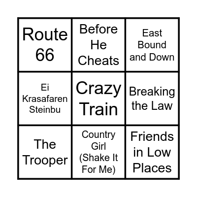 Runde 5 - Country og Heavy Metal Bingo Card