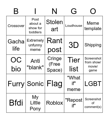 Deviant Art Bingo Card