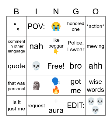 YT Shorts Comments Bingo Card