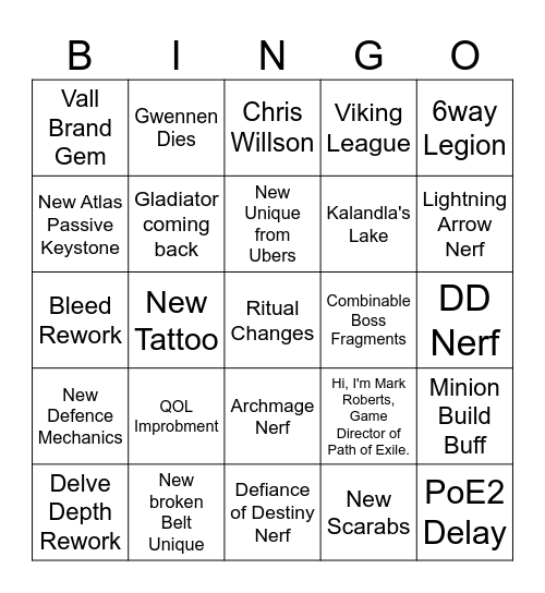 Settles of Kalguur Bingo Card