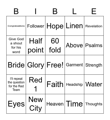 Bible Quiz Bingo Card