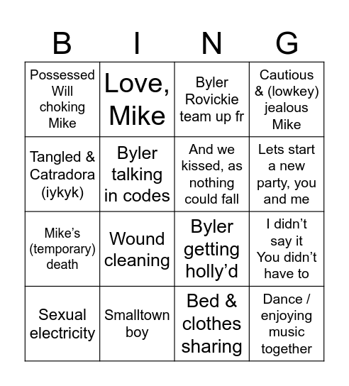 S5 byler Bingo Card