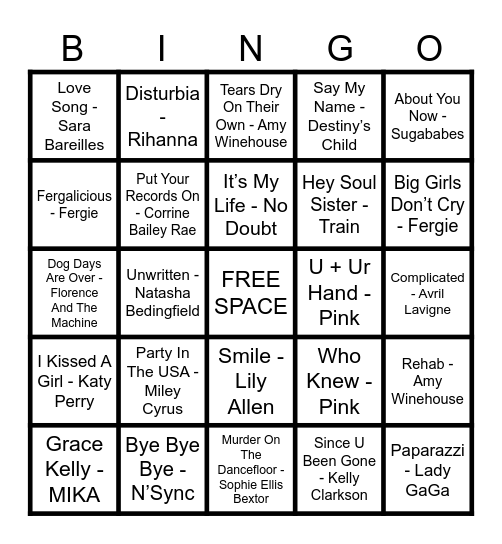 🪩🎉 MAD DOG MUSIC BINGO - HBD Kate! (00s) 🎉🪩 Bingo Card