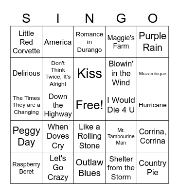 Minnesota Singo Bingo Card
