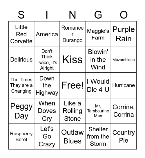 Minnesota Singo Bingo Card