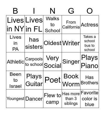 Welcome Bingo Card