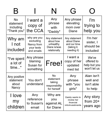 Phone Call BINGO Card