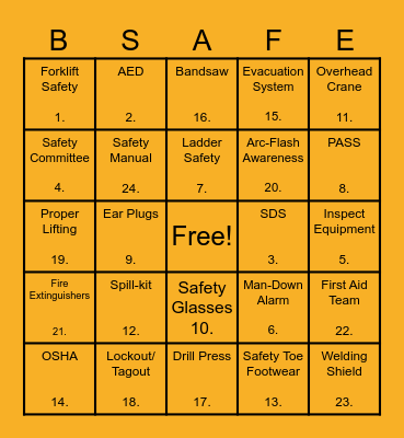 JulyFest - Safety Bingo Card