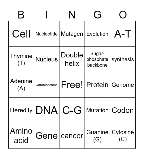 Genetics and DNA Bingo Card
