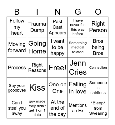 The Bachelorette (Jenn's Season) Bingo Card