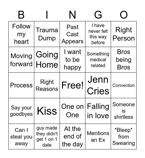 The Bachelorette (Jenn's Season) Bingo Card