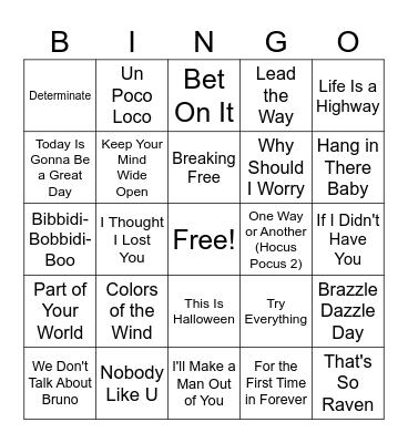 Disney Music Bingo #3 Bingo Card