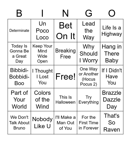 Disney Music Bingo #3 Bingo Card