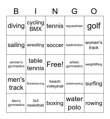 Paris Olympics Bingo Card