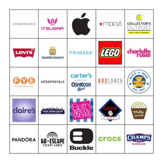 Woodfield Mall Bingo Card