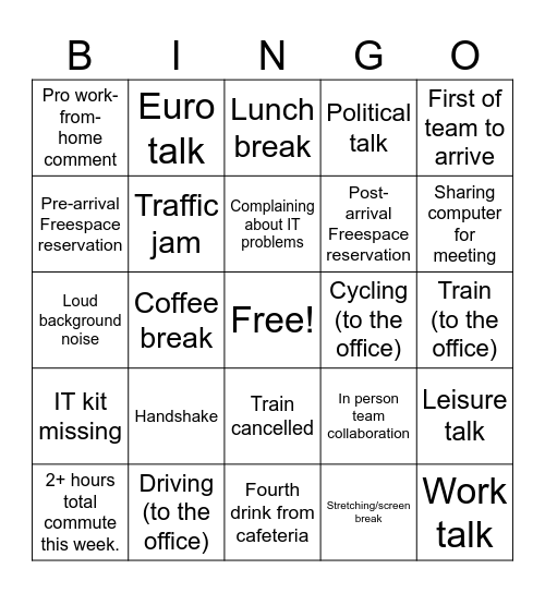 Going to the Office Bingo Card