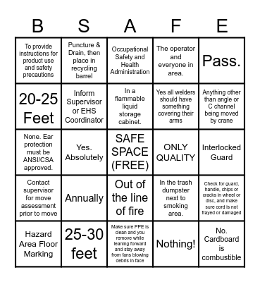 SAFETY BINGO Card
