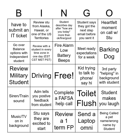 CSR Bingo Card