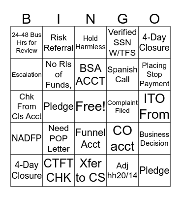 PCC BINGO  Bingo Card