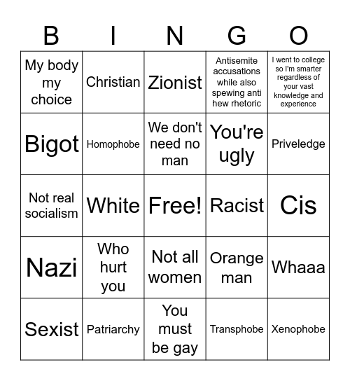 Leftard Buzzword Bingo Card