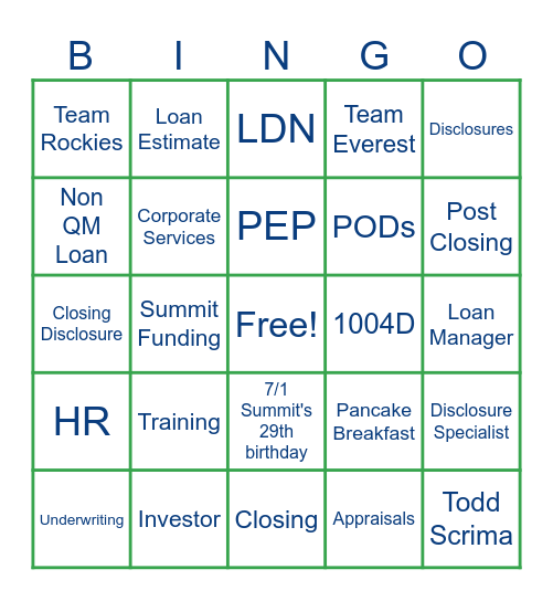 Summit! Bingo Card