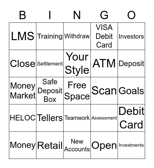 Banking Bingo Card