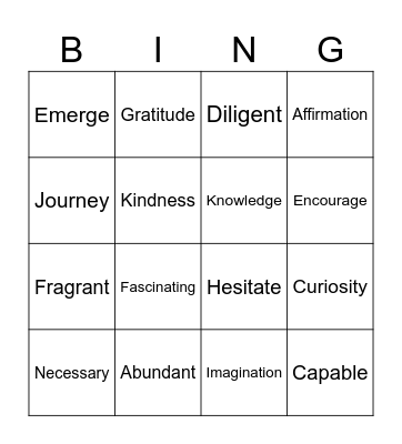 VOCAB Bingo Card