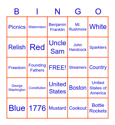 Fourth of July!! Bingo Card