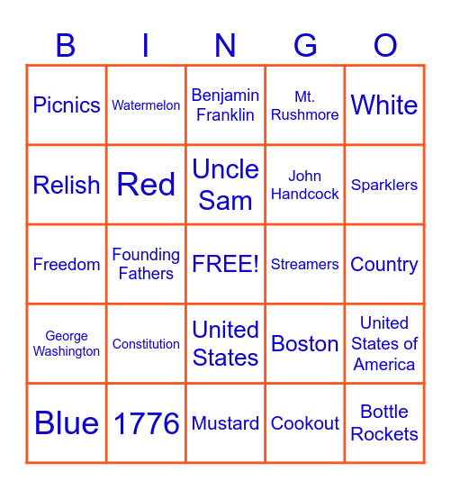 Fourth of July!! Bingo Card