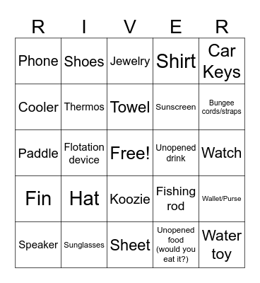 River Bingo Card