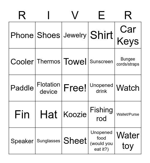 River Bingo Card