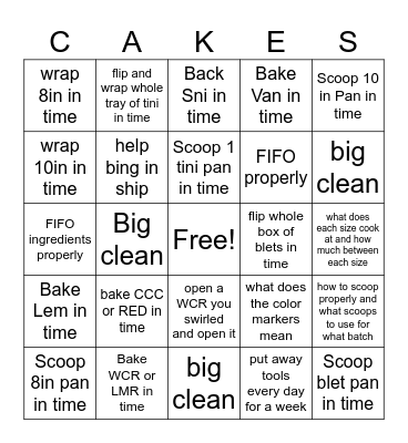 Bakers Bingo Card