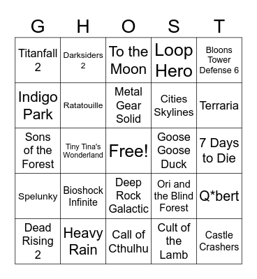 Ghost Bingo 2 Bingo Card