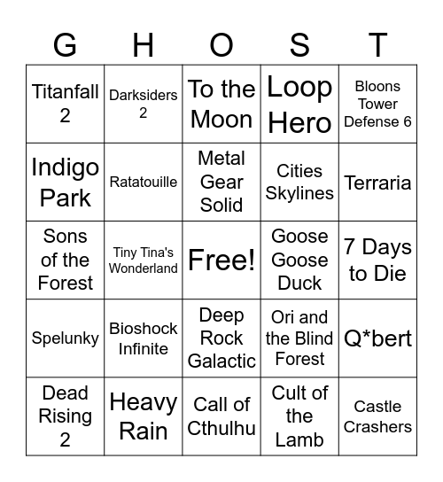 Ghost Bingo 2 Bingo Card