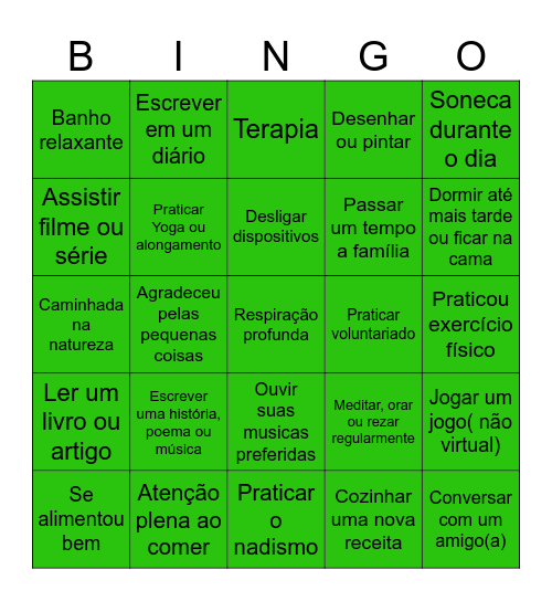 Autocuidado Bingo Card