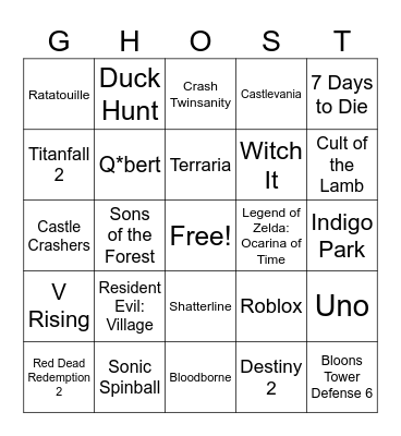 Ghost Bingo 2 Bingo Card