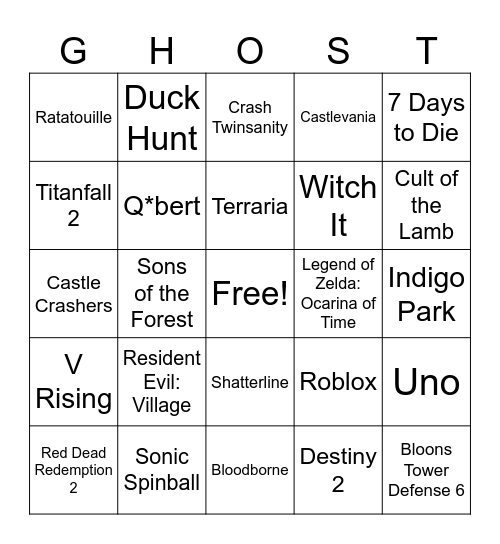 Ghost Bingo 2 Bingo Card