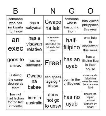 Bisaya Tutorials Bingo Card