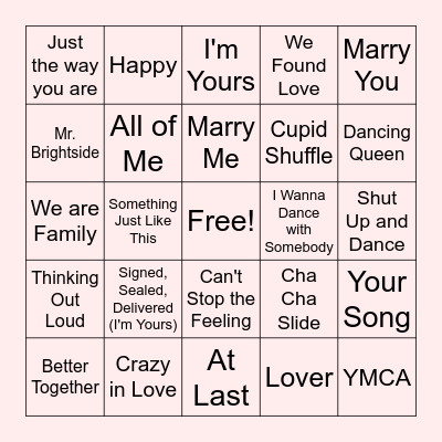♥ ♥ ♥ Wedding Bingo ♥ ♥ ♥ Bingo Card