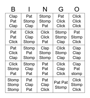 Body Percussion Bingo Card