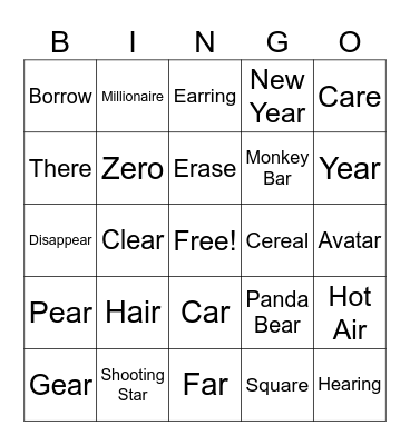 Vocalic "r" Bingo Card