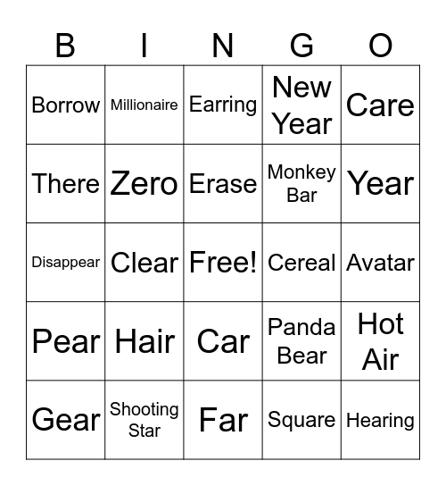 Vocalic "r" Bingo Card