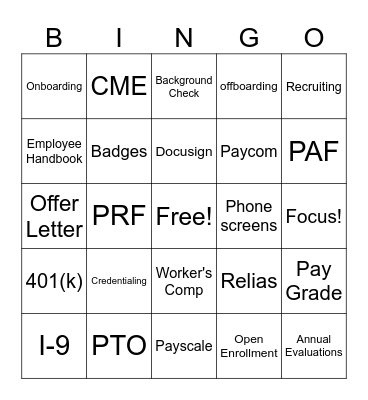 HR Bingo!!! Bingo Card