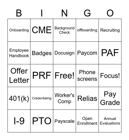 HR Bingo!!! Bingo Card