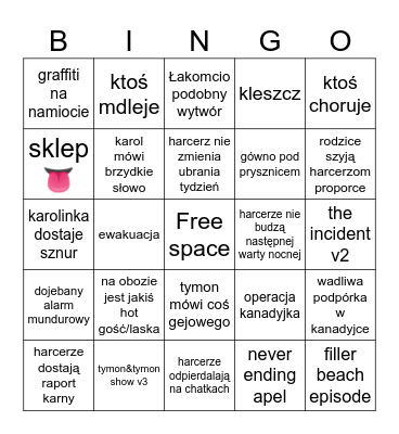 Obóz 2024 bingo Card
