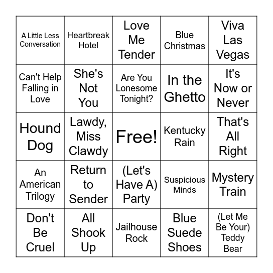 Elvis Bingo Card