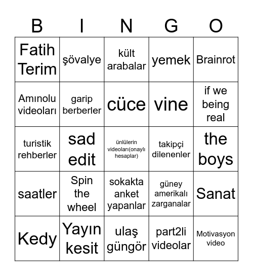 Instagram Reels Bingo Card