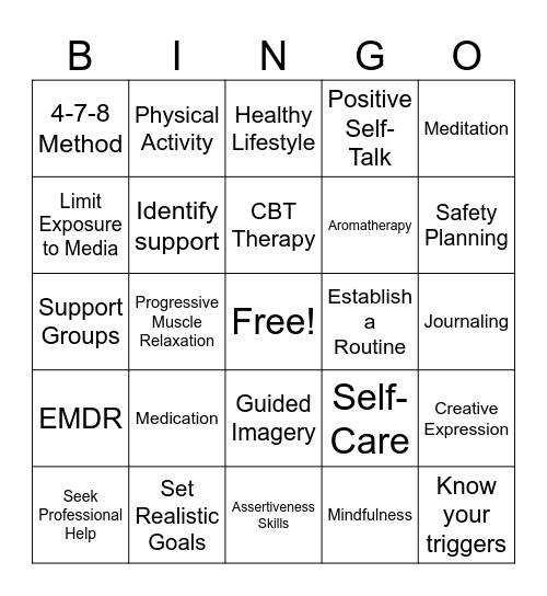 PTSD Coping Skills Bingo Card