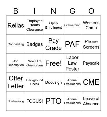 HR Bingo!!! Bingo Card