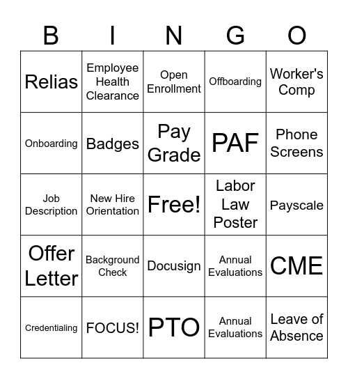 HR Bingo!!! Bingo Card